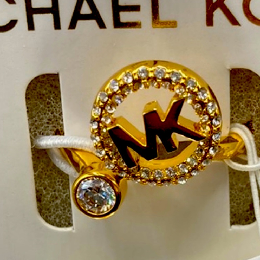 Michael Kors MK Open Ring Rhinestones Rose Gold Silver with Gift Box - Rare